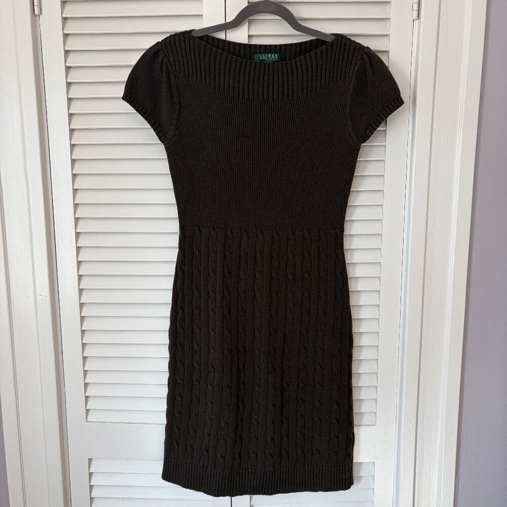 Lauren Ralph Lauren cableknit dress medium brown cotton ribbed cotton knee